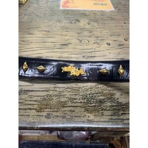 VTG 80s Escada Statement Belt Black Leather Gold Tone Studs & Hello Angel 34